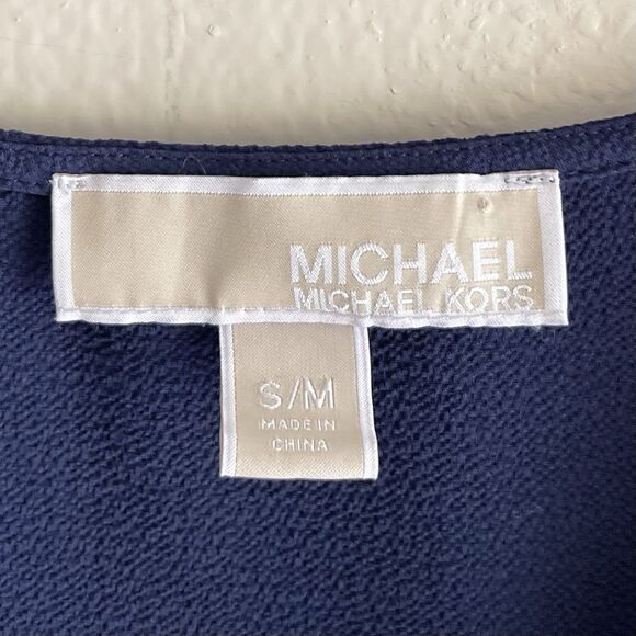 Michael Kors Poncho Blouse Top Womens Oversized M V Neck Navy Blue Chiffon - Picture 7 of 8